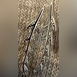 Silver Leaf Branch Curved Earrings